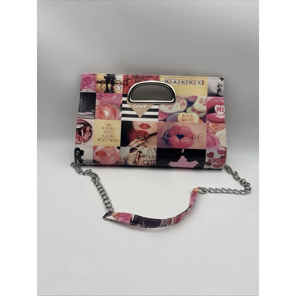 Depeche Mode New York Womens Clutch Shoulder Bag Love Print PVC Chain G1192A